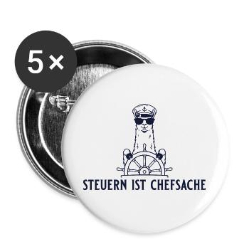 Steuern ist Chefsache Lama Kapitän - Buttons groß 56 mm (5er Pack) - Weiß - Vorne