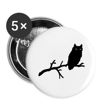 Grimme Eule Silhouette mit gelben Augen auf Ast - Buttons groß 56 mm (5er Pack) - Weiß - Vorne