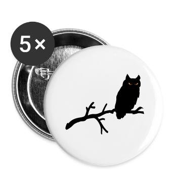 Grimme Eule Silhouette mit orange Augen auf Ast - Buttons groß 56 mm (5er Pack) - Weiß - Vorne