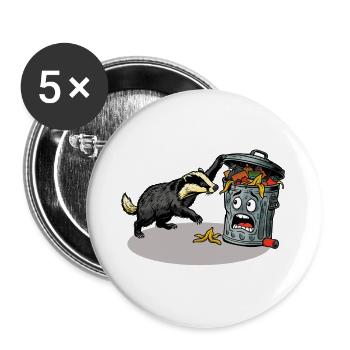 Dachs vs Mülltonne - Buttons groß 56 mm (5er Pack) - Weiß - Vorne