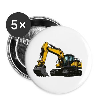 Gelbe Baumaschine Bagger - Buttons groß 56 mm (5er Pack) - Weiß - Vorne