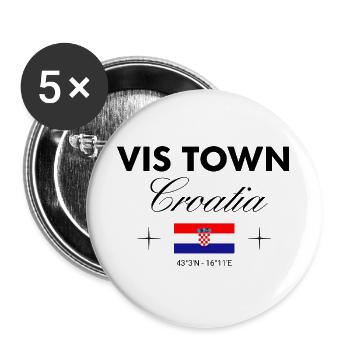 Vis Kroatien Koordinaten Reise Souvenir - Buttons groß 56 mm (5er Pack) - Weiß - Vorne
