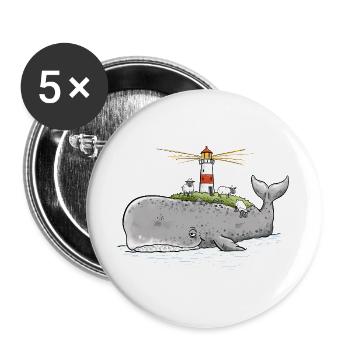 Pottwal Insel Wal Schafe Maritim Leuchtturm  - Buttons groß 56 mm (5er Pack) - Weiß - Vorne