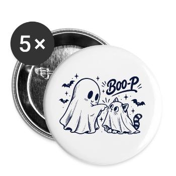 Buh-p Buh Geist Nase Boop Katze Halloween - Buttons groß 56 mm (5er Pack) - Weiß - Vorne