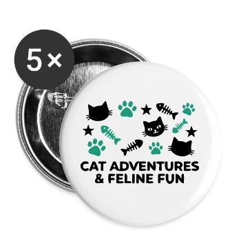 Katzen Abenteuer Schriftzug - Buttons groß 56 mm (5er Pack) - Weiß - Vorne