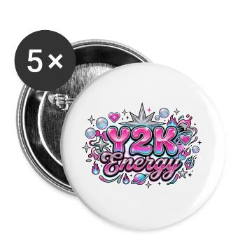 Y2K Energy 2000er-Grafik - Buttons groß 56 mm (5er Pack) - Weiß - Vorne