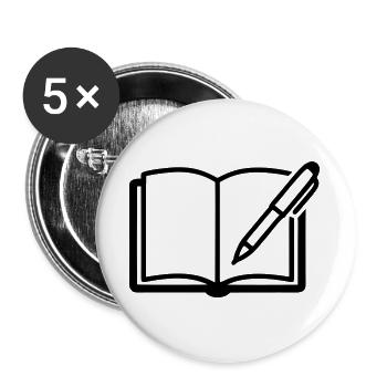 Offenes Buch Kugelschreiber Logo - Buttons groß 56 mm (5er Pack) - Weiß - Vorne