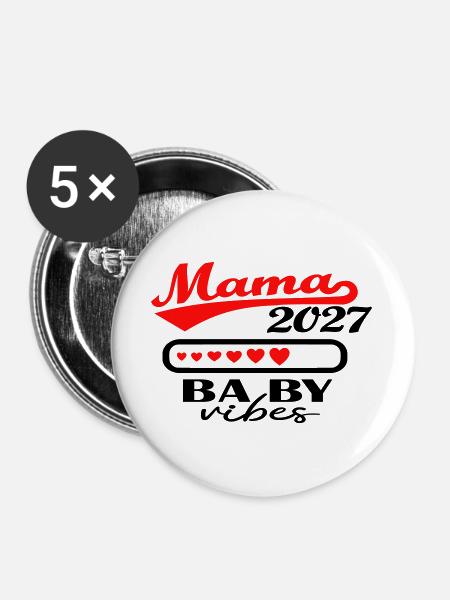 Mama 2027 - Buttons groß 56 mm (5er Pack) - Weiß