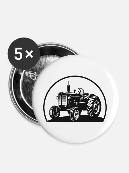 Traktor / Traktor / Traktor - Buttons groß 56 mm (5er Pack) - Weiß