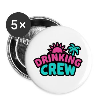 Drinking Crew Schriftzug Logo - Buttons groß 56 mm (5er Pack) - Weiß - Vorne