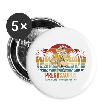 Schwangerschaftshumor: Werdende Mutter Dinosaurier - Buttons groß 56 mm (5er Pack) - Weiß - Vorne
