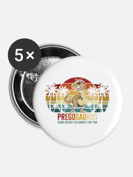 Schwangerschaftshumor: Werdende Mutter Dinosaurier - Buttons groß 56 mm (5er Pack) - Weiß