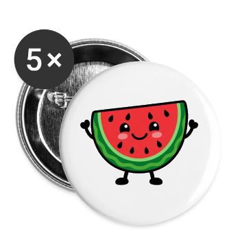 Lächelnde Wassermelonenscheibe Cheer - Buttons groß 56 mm (5er Pack) - Weiß - Vorne
