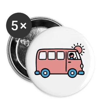 Pinker Schulbus Grafik - Buttons groß 56 mm (5er Pack) - Weiß - Vorne