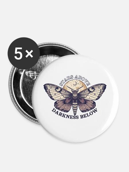 Mottensterne über Dunkelheit unten - Buttons groß 56 mm (5er Pack) - Weiß