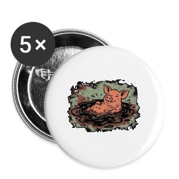 Schwein im Schlamm Landwirt - Buttons groß 56 mm (5er Pack) - Weiß - Vorne