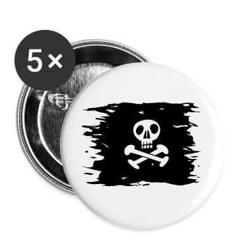 Piratenflagge Jolly Roger Totenkopf Fahne Pirat - Buttons groß 56 mm (5er Pack) - Weiß - Vorne
