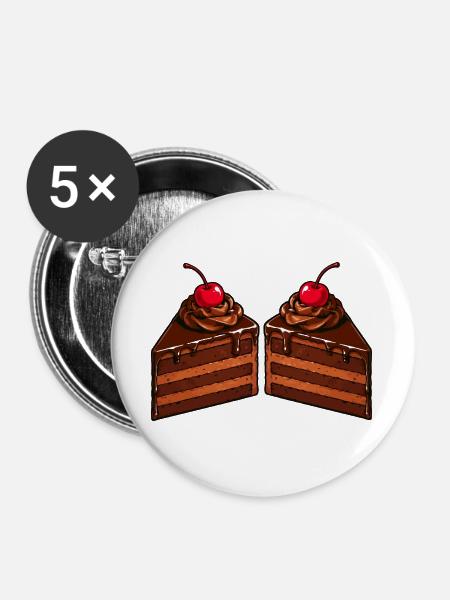 Doppelte Schokoladentorte mit Kirsche - Buttons groß 56 mm (5er Pack) - Weiß