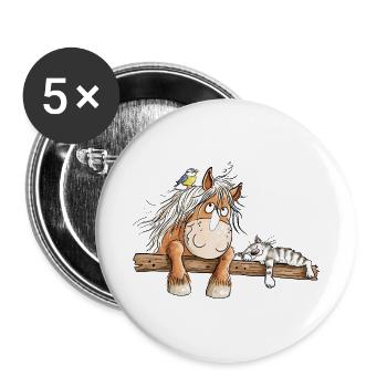 Pferd Katze Stall Reiter Bauernhof Tierfreunde - Buttons groß 56 mm (5er Pack) - Weiß - Vorne