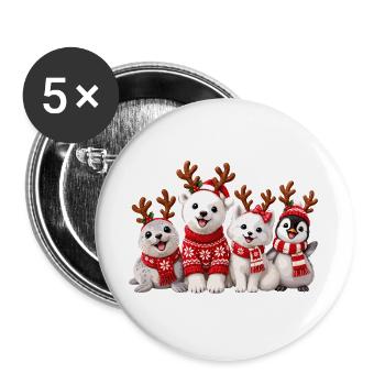 Fröhliche Weihnachtstiere mit Rentiergeweih - Buttons groß 56 mm (5er Pack) - Weiß - Vorne