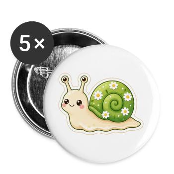 Garden Snail Smile – Garten Schnecke Lächeln - Buttons groß 56 mm (5er Pack) - Weiß - Vorne