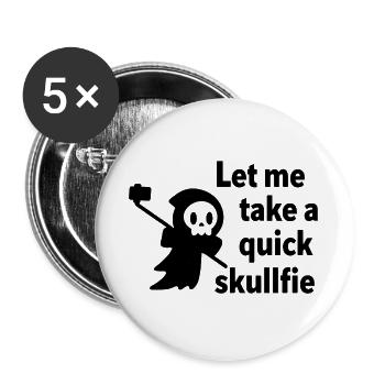 Skelett-Selfie mit Selfie-Stick - Buttons groß 56 mm (5er Pack) - Weiß - Vorne