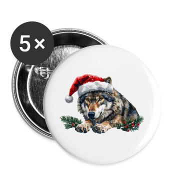 Weihnachtswolf-Weihnachtsmützen-Kunst - Buttons groß 56 mm (5er Pack) - Weiß - Vorne