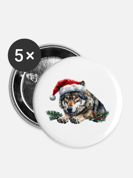 Weihnachtswolf-Weihnachtsmützen-Kunst - Buttons groß 56 mm (5er Pack) - Weiß