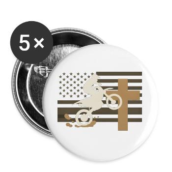 Patriotische Dirtbike-Tarnflagge - Buttons groß 56 mm (5er Pack) - Weiß - Vorne