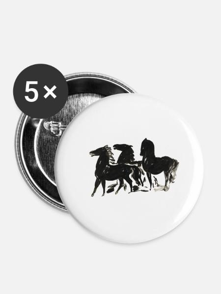 Wild_Black_Horses_Brush_Ink_Sketch - Buttons groß 56 mm (5er Pack) - Weiß