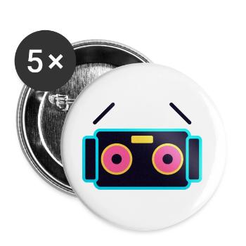 Neon-Pop-Roboter-Gesicht - Buttons groß 56 mm (5er Pack) - Weiß - Vorne