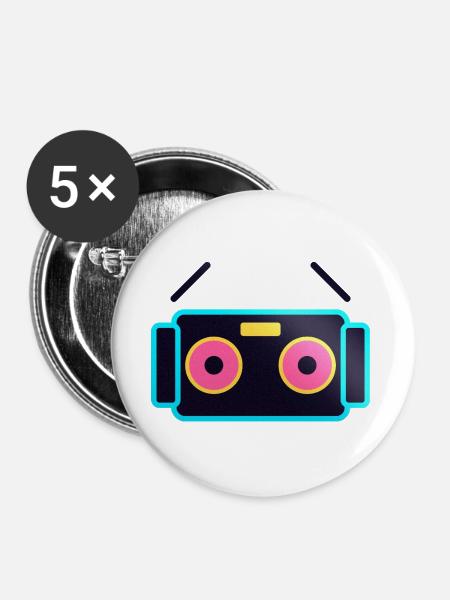 Neon-Pop-Roboter-Gesicht - Buttons groß 56 mm (5er Pack) - Weiß