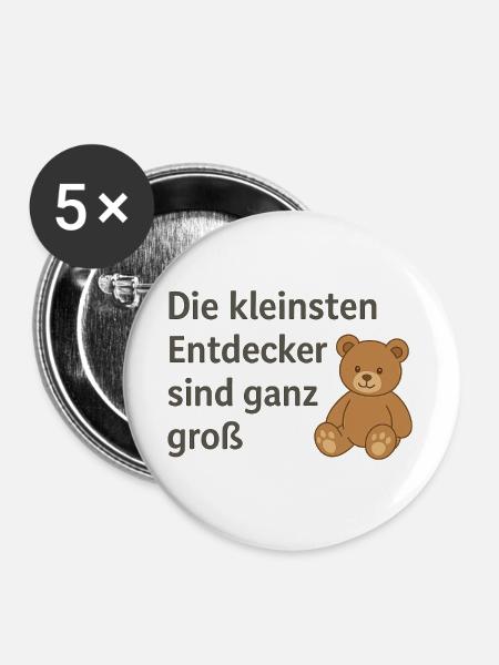 Kleine Entdecker, große Abenteuer - Buttons groß 56 mm (5er Pack) - Weiß