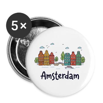 Amsterdamer Stadtbild-Doodles - Buttons groß 56 mm (5er Pack) - Weiß - Vorne