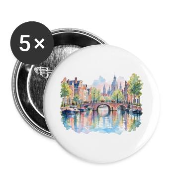 Wasserfarben-Kanallandschaft - Buttons groß 56 mm (5er Pack) - Weiß - Vorne