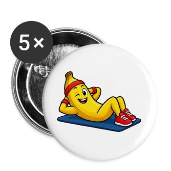 Fitness Banane Cartoon im Training - Buttons groß 56 mm (5er Pack) - Weiß - Vorne