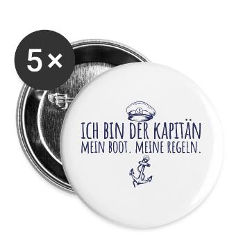 Bootsfahrer Mein Boot Meine Regeln Kapitän - Buttons groß 56 mm (5er Pack) - Weiß - Vorne