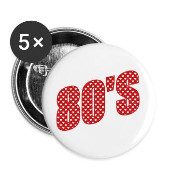 80er Herz - Buttons groß 56 mm (5er Pack) - Weiß - Vorne