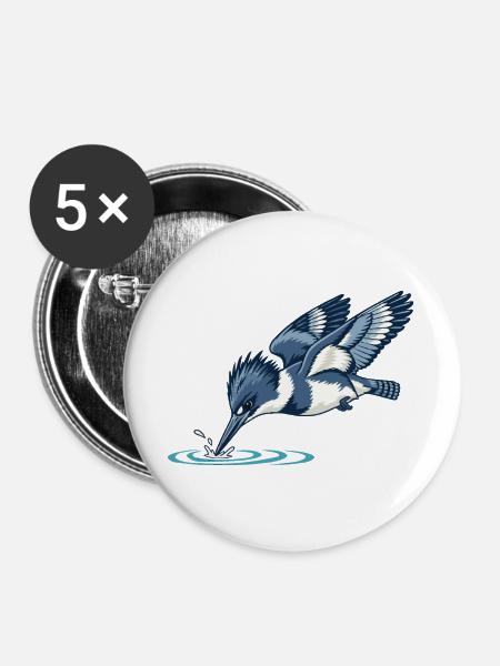 Gürtel-Eisvögeltauchen - Buttons groß 56 mm (5er Pack) - Weiß