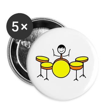 Trommel Drumset Drummer - Buttons groß 56 mm (5er Pack) - Weiß - Vorne