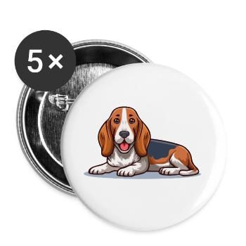 Basset Hound (Comic) - Buttons groß 56 mm (5er Pack) - Weiß - Vorne