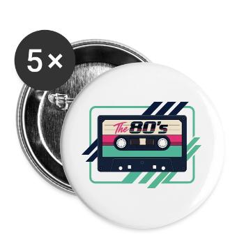 Lustiges 80er-Jahre-Kassetten-Retro-Mixtape 90er-Throwback - Buttons groß 56 mm (5er Pack) - Weiß - Vorne