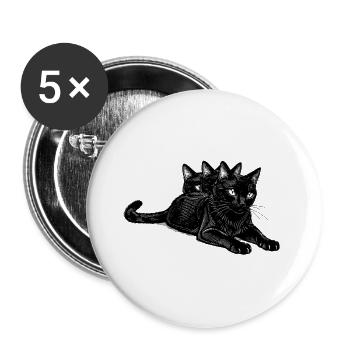 Dreiköpfiges Katzentrio - Buttons groß 56 mm (5er Pack) - Weiß - Vorne