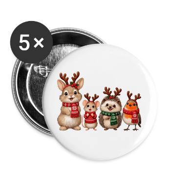 Süße Weihnachtstiere mit Rentiergeweih - Buttons groß 56 mm (5er Pack) - Weiß - Vorne
