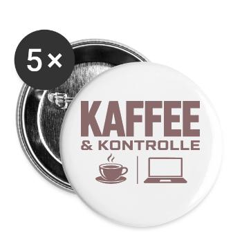Kaffee & Kontrolle Tech-Motiv - Buttons groß 56 mm (5er Pack) - Weiß - Vorne