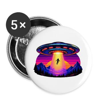 Neon-UFO im Sonnenuntergang - Buttons groß 56 mm (5er Pack) - Weiß - Vorne