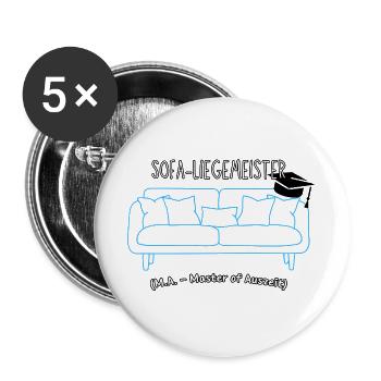 Sofa-Liegemeister: Master der Auszeit - Buttons groß 56 mm (5er Pack) - Weiß - Vorne