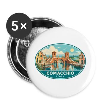 Erleben Sie Comacchio in Italien Vintage Canal Town - Buttons groß 56 mm (5er Pack) - Weiß - Vorne