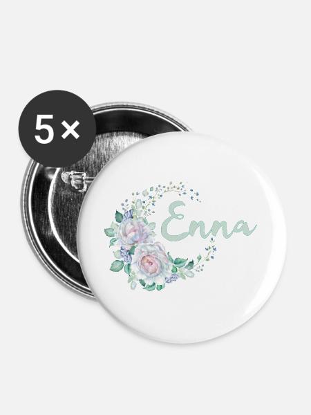 Enna Blütenname Aquarell - Buttons groß 56 mm (5er Pack) - Weiß