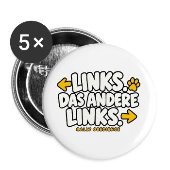 Links das andere Links – Rally Obedience - Buttons groß 56 mm (5er Pack) - Weiß - Vorne
